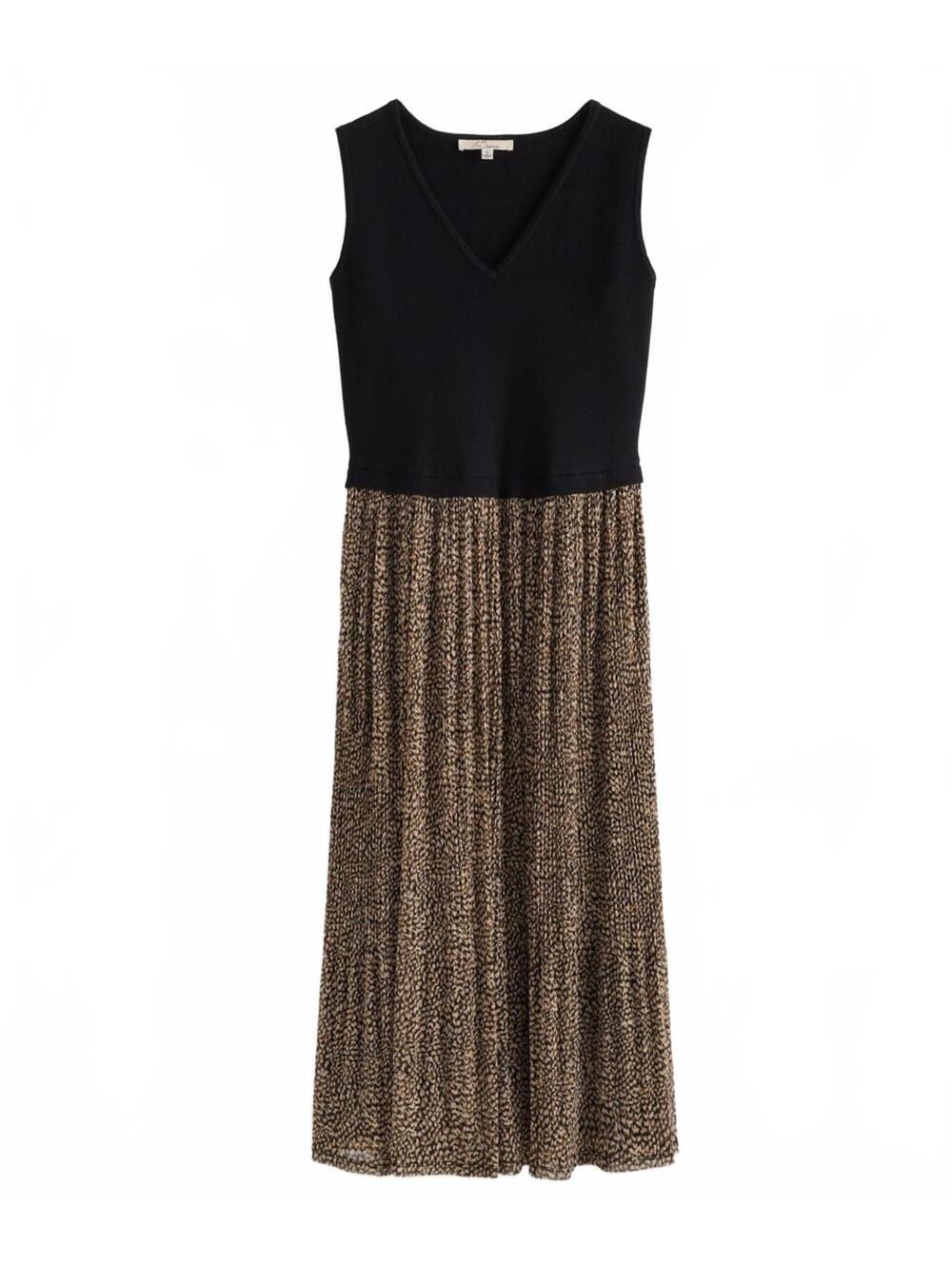Les Serein Sleeveless V-Neck Dress with Pleated Skirt, Size Large
